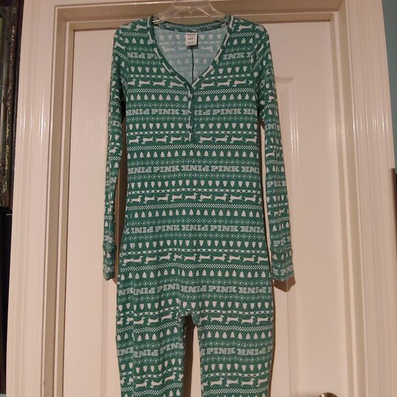 Victoria's Secret Love Pink Weenie Dog  Holiday Sleepwear Loungewear One Piece - Picture 3 of 9